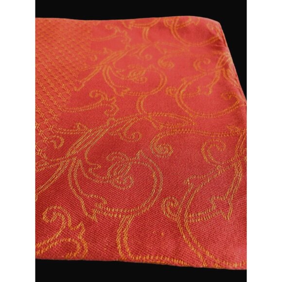 XOCHI Set 5 Woven Cotton Floral & Scroll Rust Muted Orange Placemat Set - Picture 3 of 9
